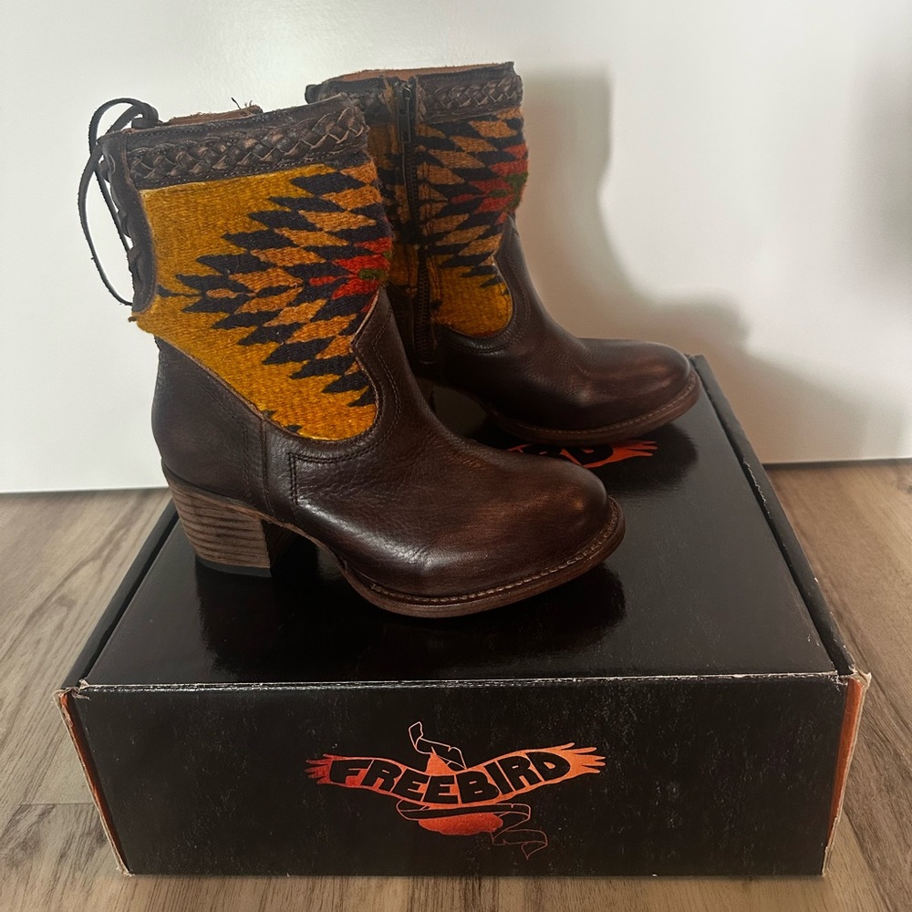 Freebird Brown and Yellow Patterned Ankle Boots